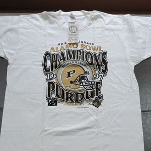 Purdue Wins In Alamo Bowl 1997 White Heavy Cotton T‑Shirt with Color Logo